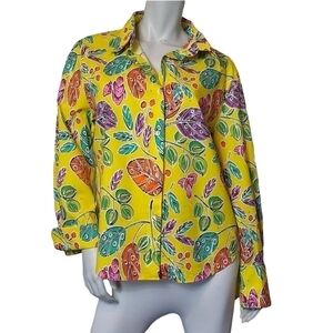 Redd Jeans Top SZ 14 Womens Aloha Yellow Leaf Vintage 90s Button Down Art 2 Wear